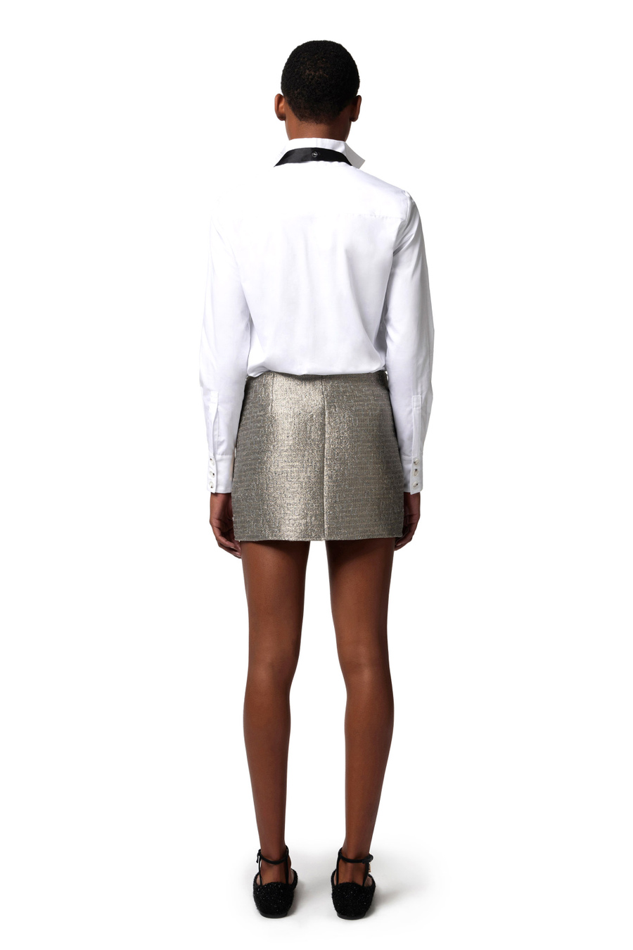 Minigonna in tweed lurex con lettering di strass - Elisabetta Franchi® Outlet