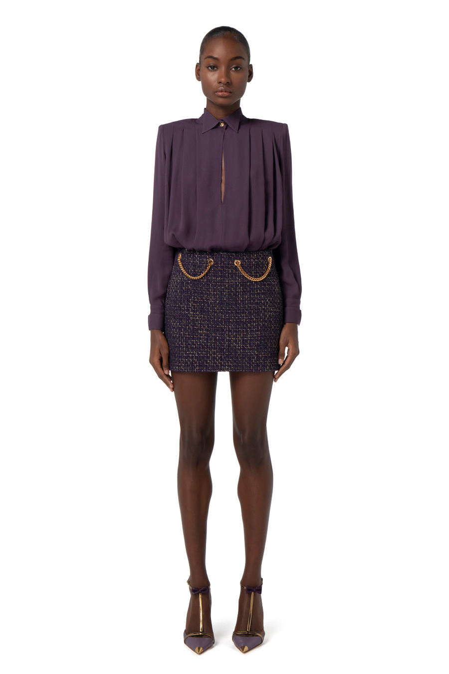 Lurex tweed miniskirt with chain pattern - Elisabetta Franchi® Outlet