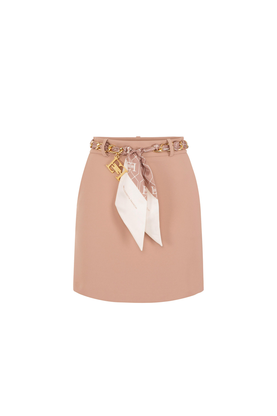 Double crêpe miniskirt with foulard - Elisabetta Franchi® Outlet