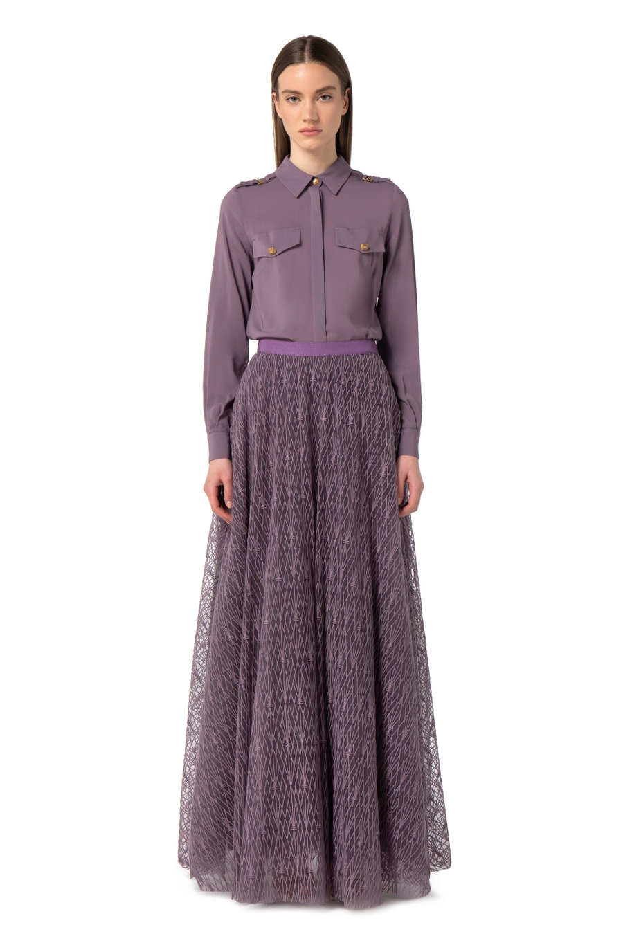 Long circle skirt in tulle fabric - Elisabetta Franchi® Outlet