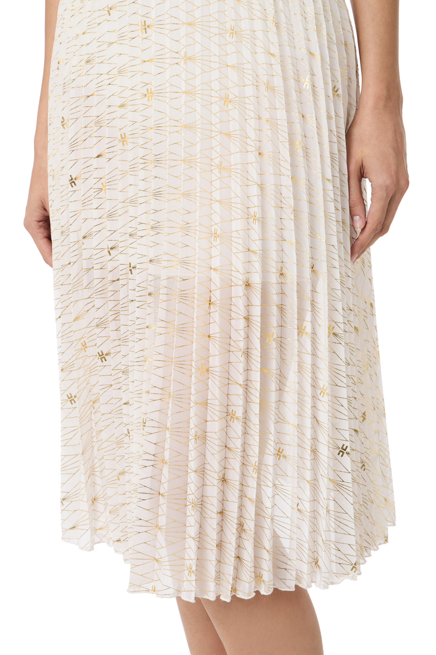 Georgette midi skirt with all-over logo pattern - Elisabetta Franchi® Outlet
