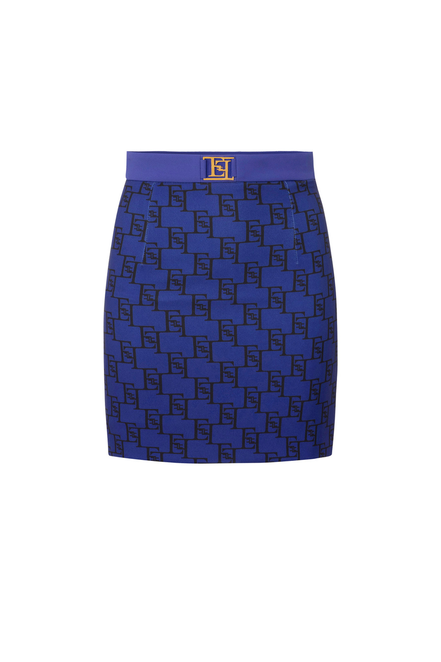 Stretch crêpe mini skirt with logo print - Elisabetta Franchi® Outlet