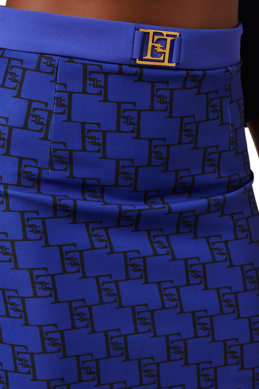 Stretch crêpe mini skirt with logo print - Elisabetta Franchi® Outlet