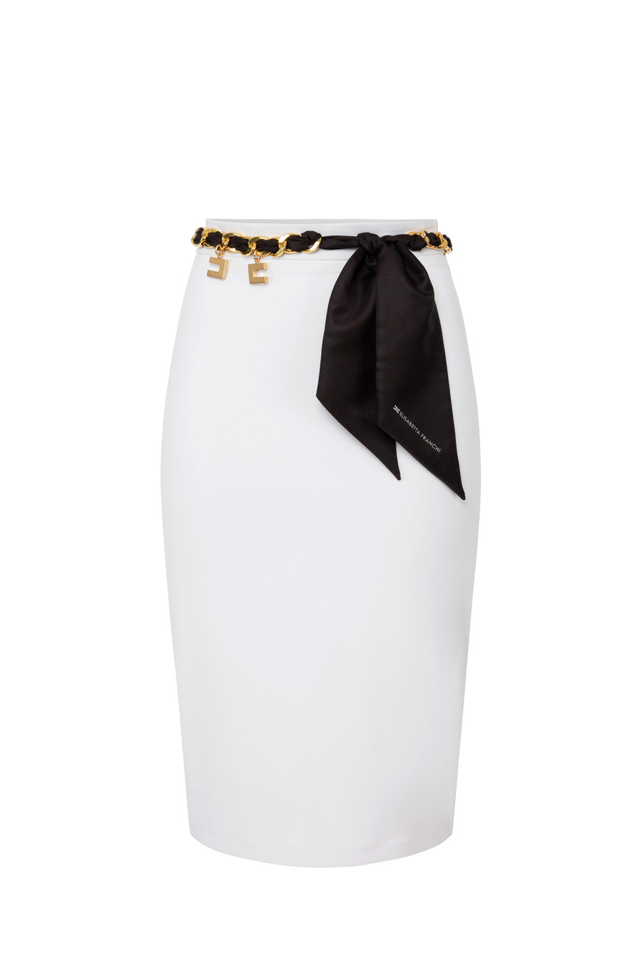Stretch crêpe midi skirt with foulard scarf belt - Elisabetta Franchi® Outlet