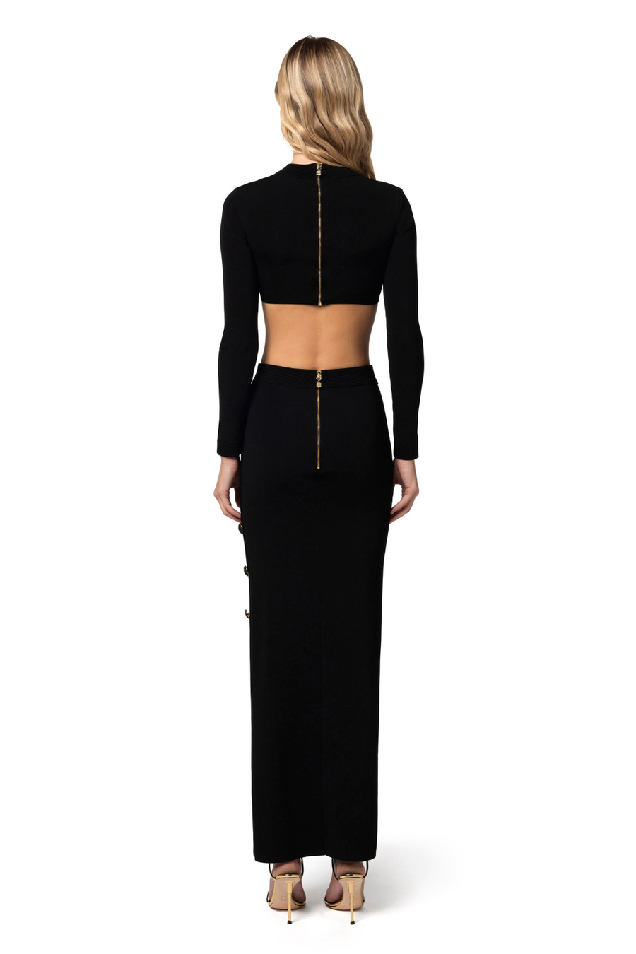 Shiny viscose skirt and top with cufflink buttons - Elisabetta Franchi® Outlet