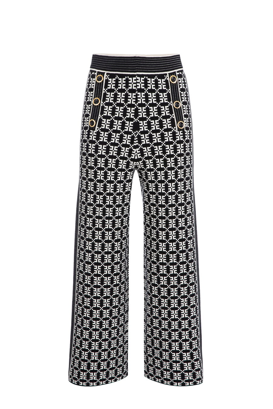 Palazzo trousers in jacquard knit fabric with logo - Elisabetta Franchi® Outlet