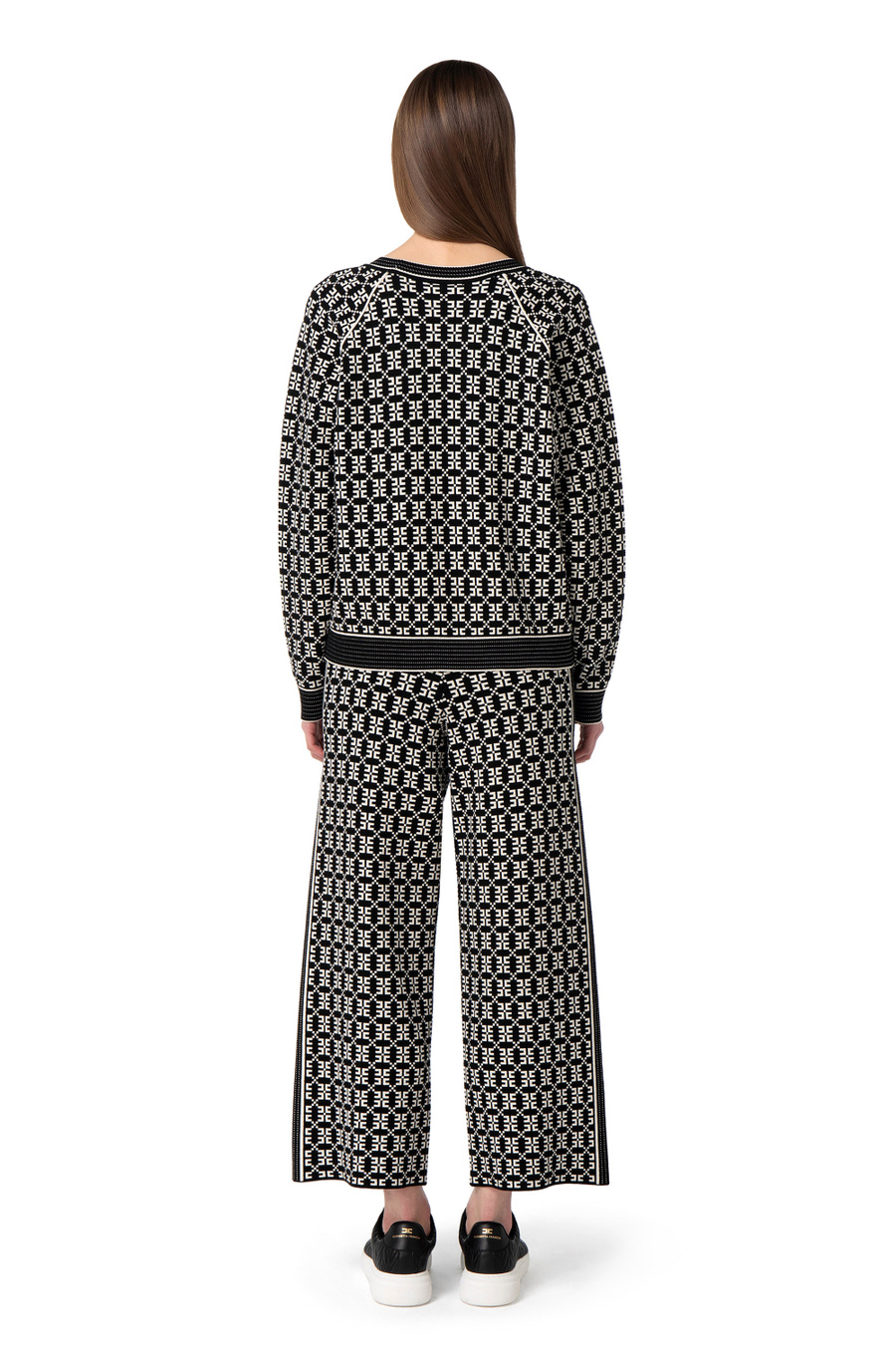 Palazzo trousers in jacquard knit fabric with logo - Elisabetta Franchi® Outlet