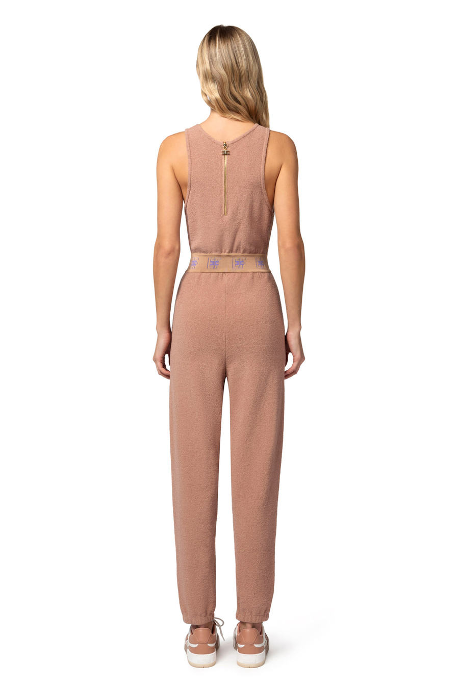 Jumpsuit in cotton fabric with logoed bands and embroidery - Elisabetta Franchi® Outlet