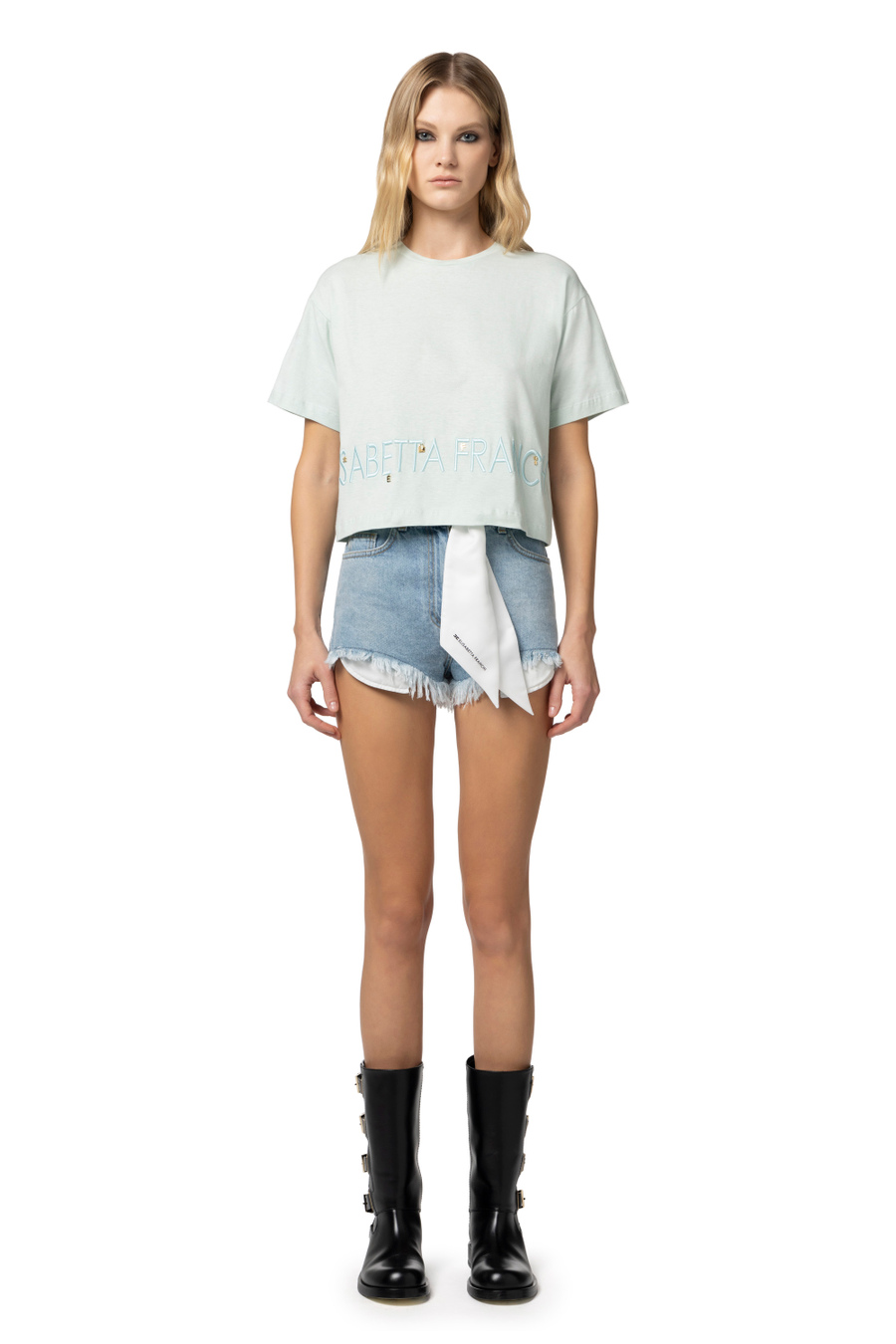 Jersey t-shirt with logo and charms - Elisabetta Franchi® Outlet