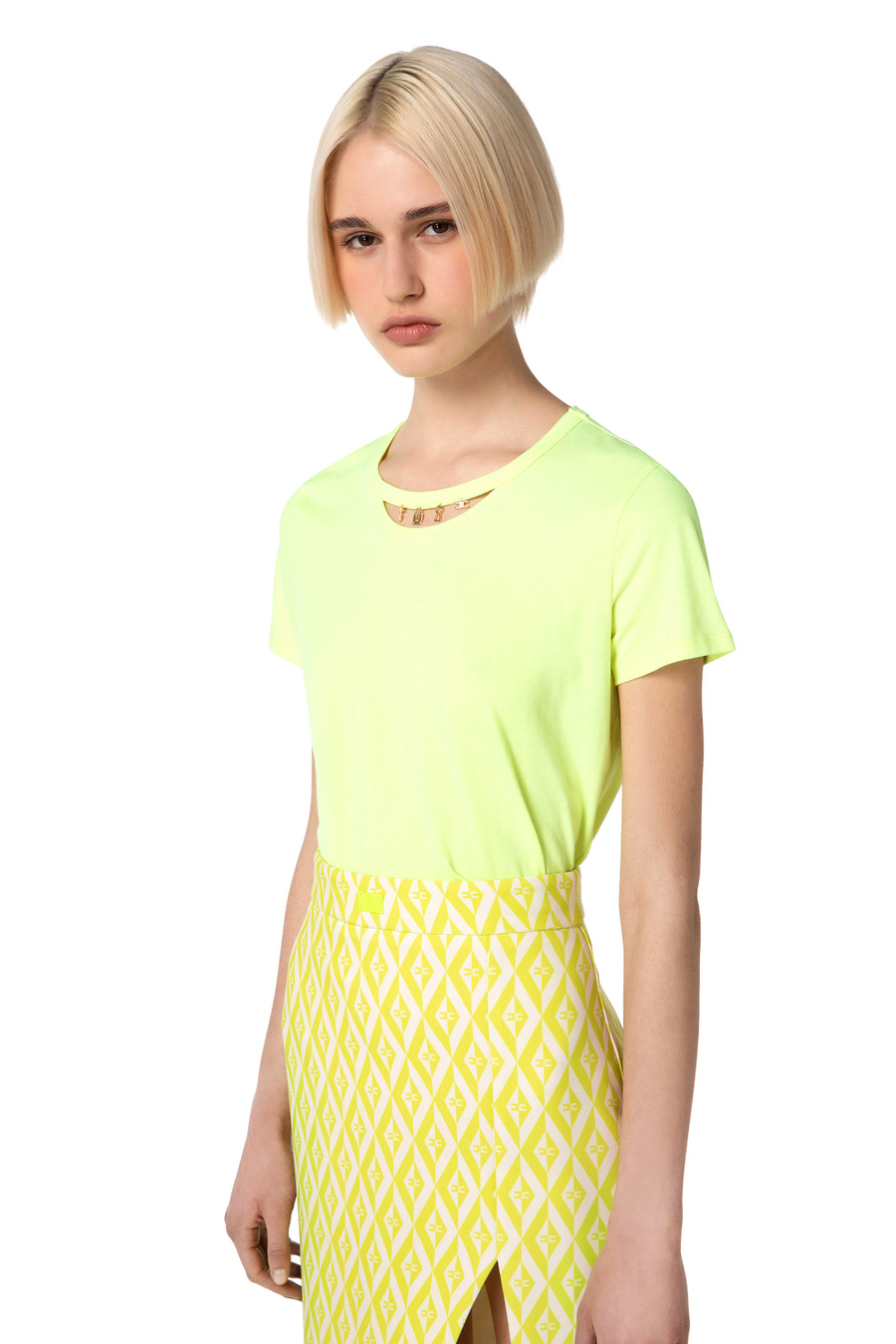 T-shirt en coton avec découpes - Elisabetta Franchi® Outlet