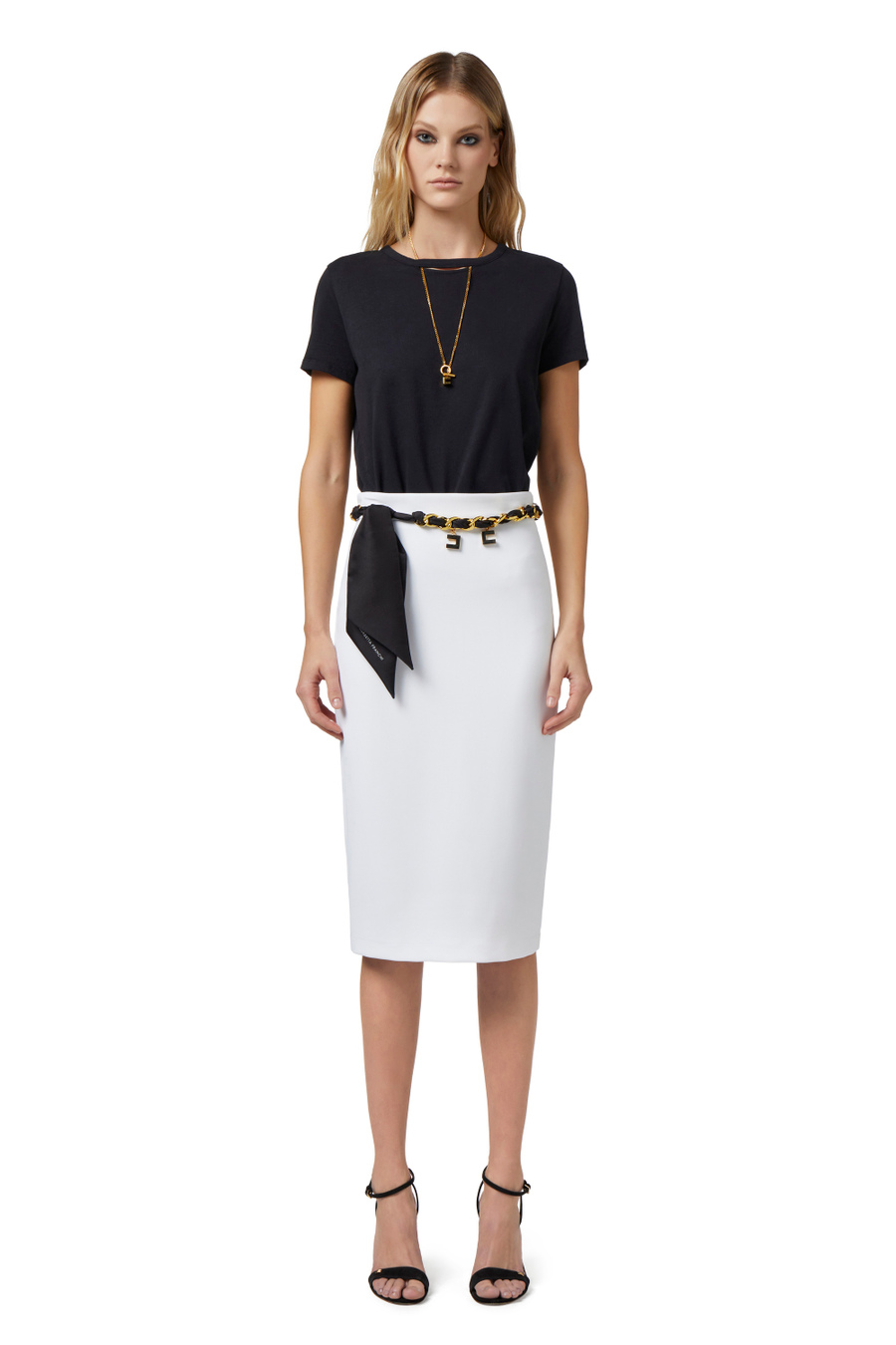 T-shirt in jersey con cut-out e collana - Elisabetta Franchi® Outlet
