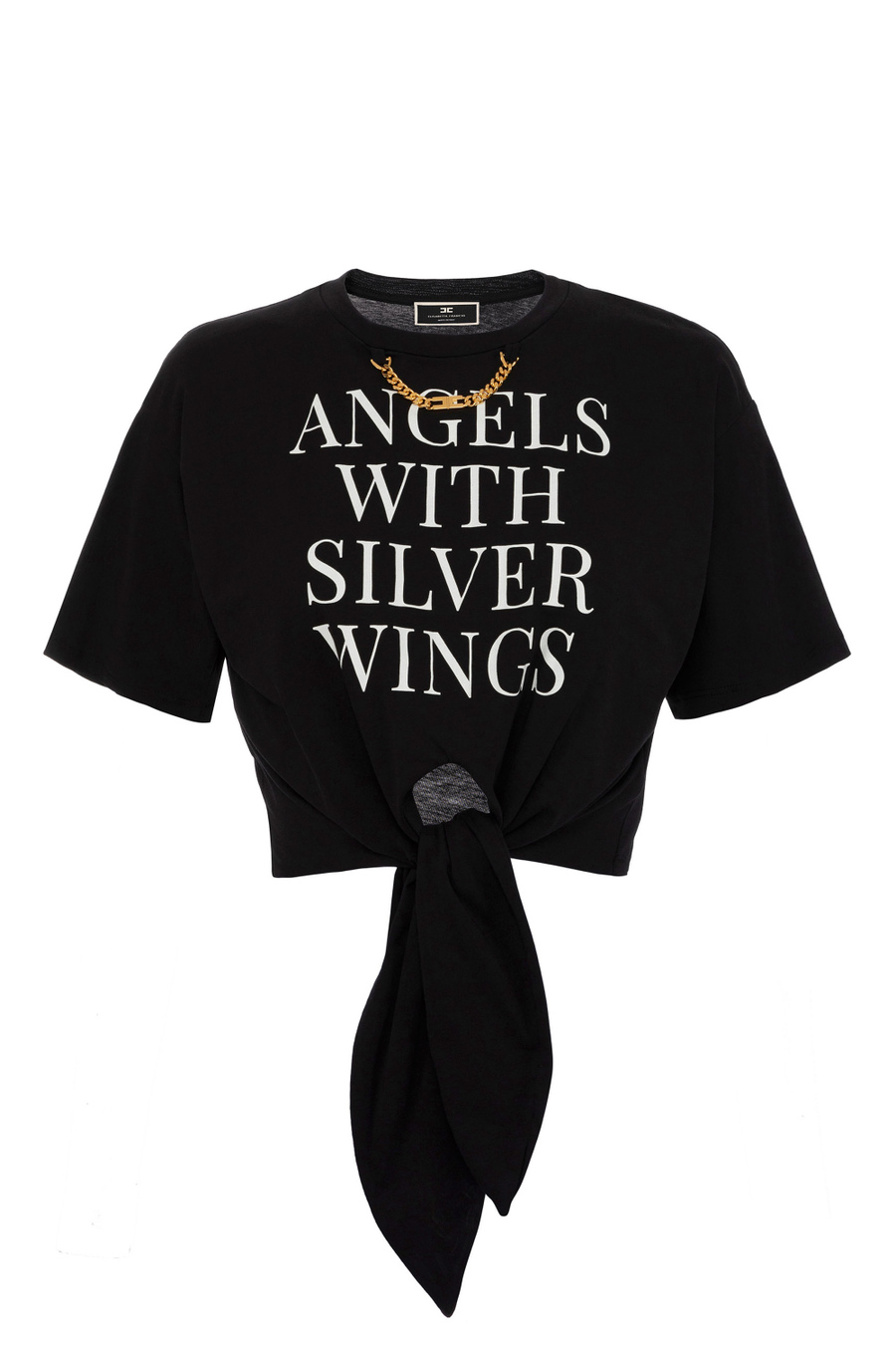 T-shirt cropped in jersey con nodo e stampa - Elisabetta Franchi® Outlet