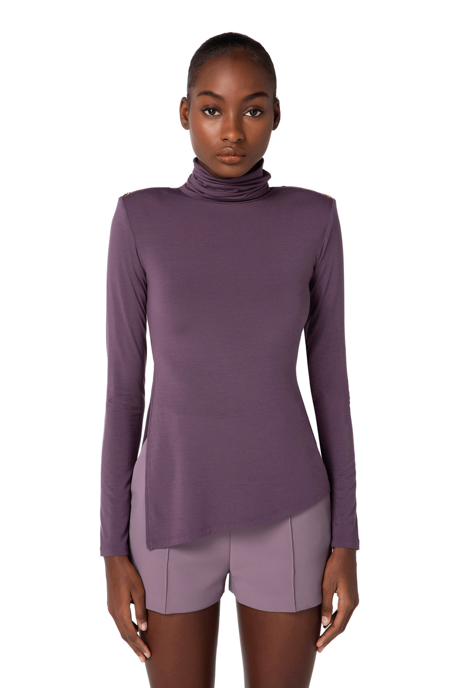 Asymmetrical jersey high-collar top - Elisabetta Franchi® Outlet