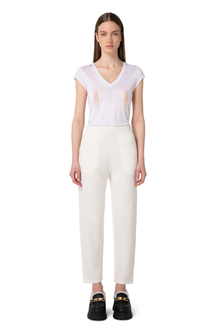 Jersey T-shirt with chain detail - Elisabetta Franchi® Outlet