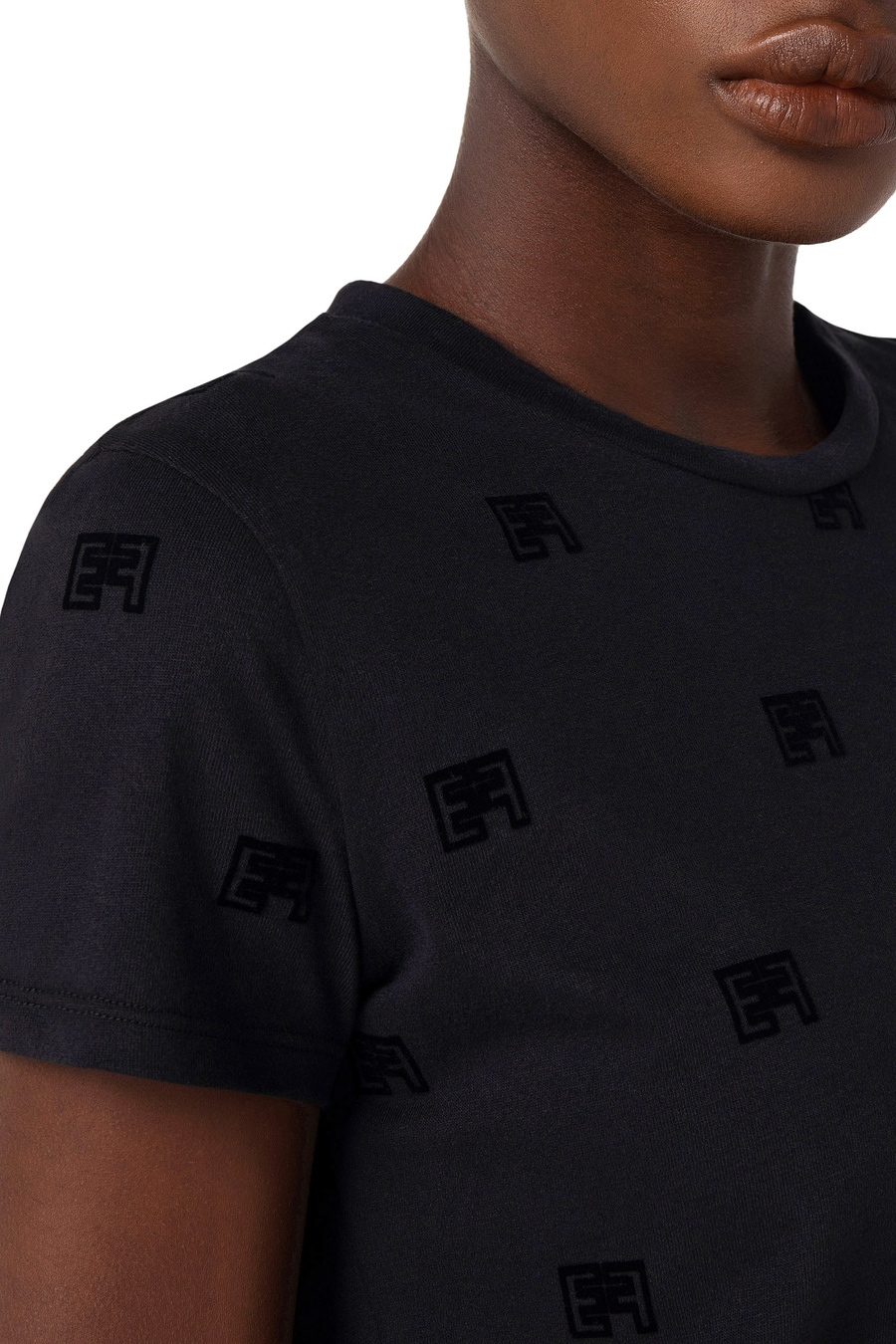 Camiseta de punto de algodón con logotipo - Elisabetta Franchi® Outlet