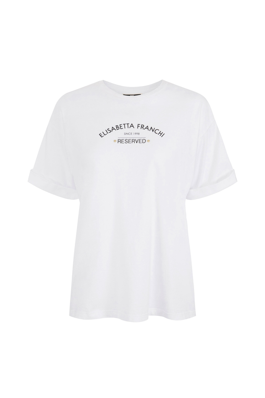 T-shirt in jersey con stampa logo - Elisabetta Franchi® Outlet