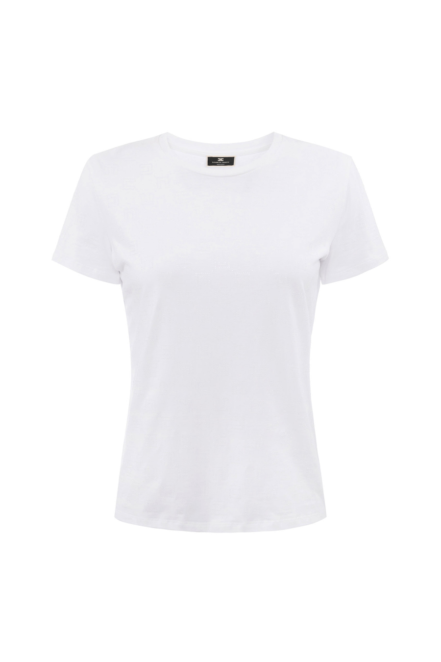 Jersey T-shirt with rhinestones logo - Elisabetta Franchi® Outlet