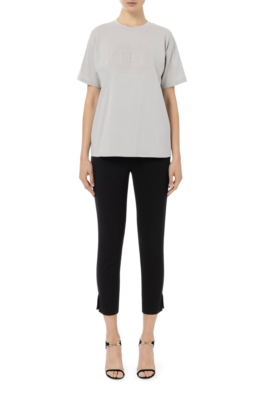 Jersey t-shirt with rubberized logo plaque - Elisabetta Franchi® Outlet