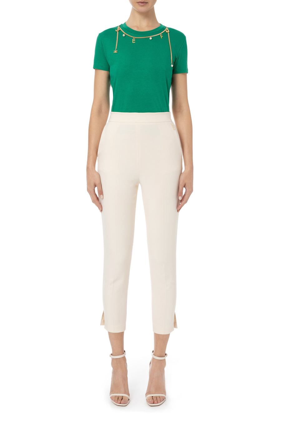 Cotton T-shirt with chain - Elisabetta Franchi® Outlet