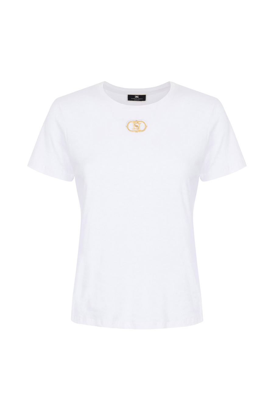 Jersey T-shirt with logo plaque - Elisabetta Franchi® Outlet
