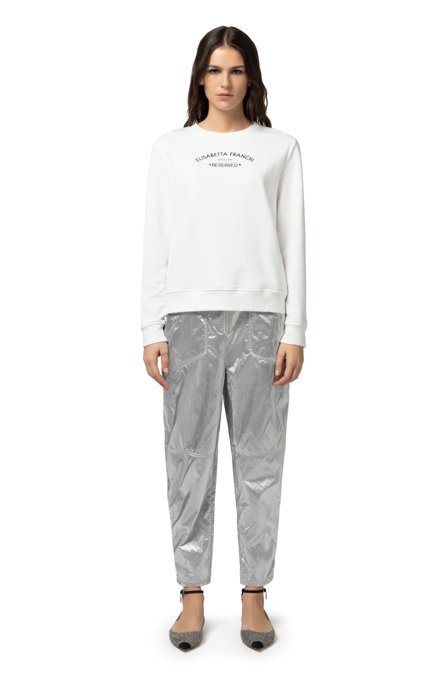 Sweatshirt aus Baumwolle mit Rundhalsausschnitt und Logo-Print - Elisabetta Franchi® Outlet