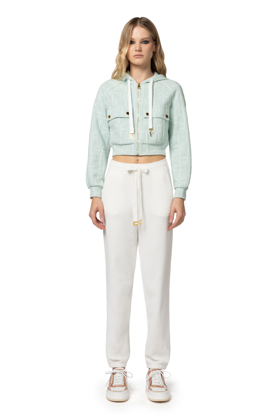 Jacquard cotton sweatshirt with hood and zip - Elisabetta Franchi® Outlet
