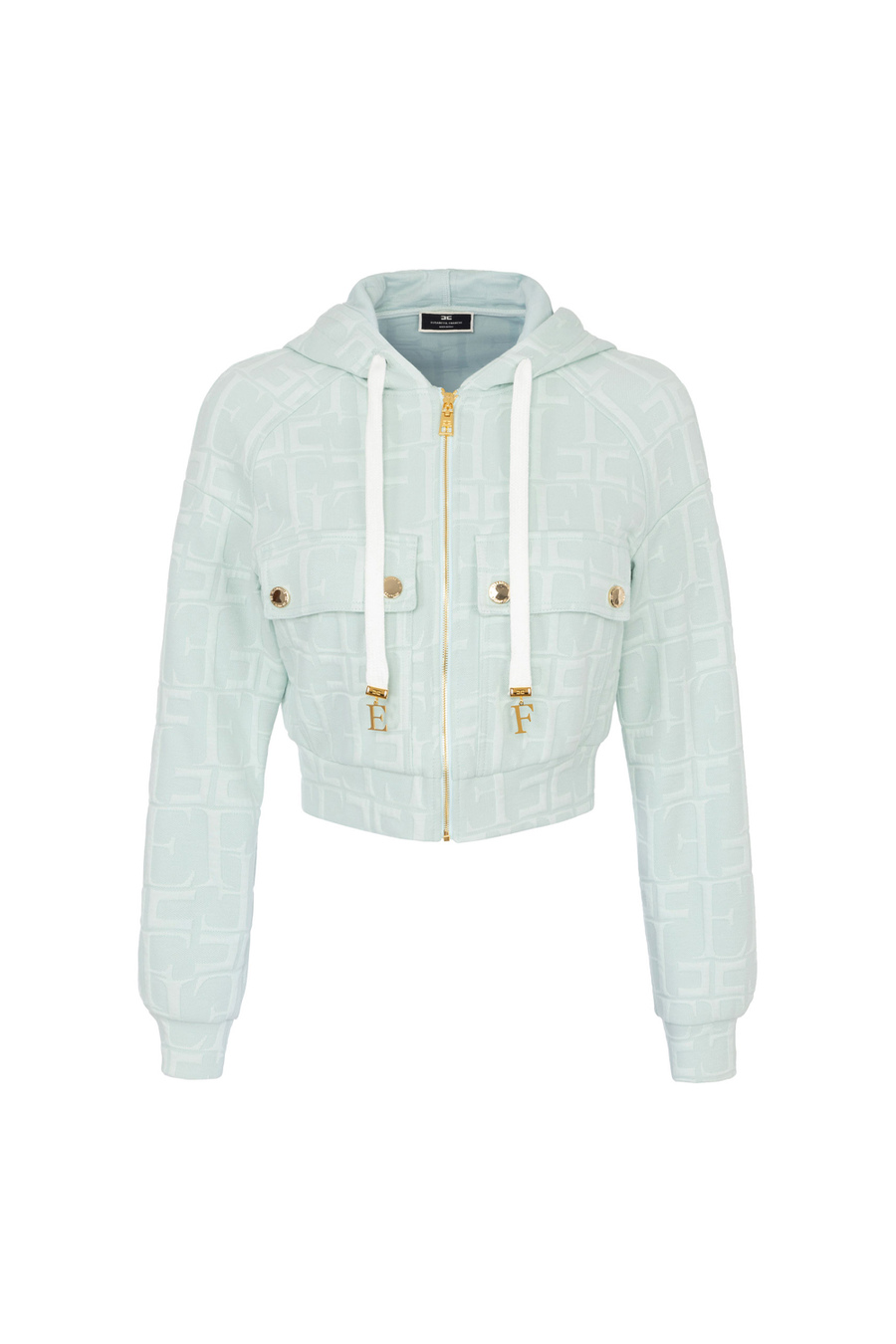 Jacquard cotton sweatshirt with hood and zip - Elisabetta Franchi® Outlet