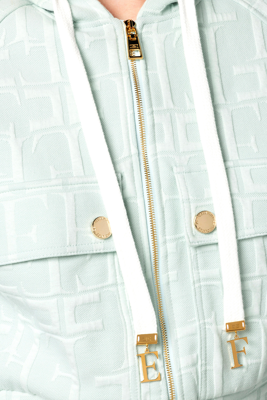Jacquard cotton sweatshirt with hood and zip - Elisabetta Franchi® Outlet