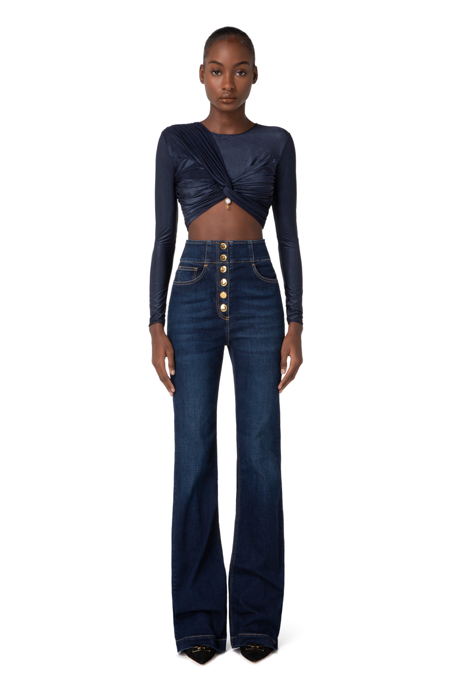 Laminated knit crop top - Elisabetta Franchi® Outlet