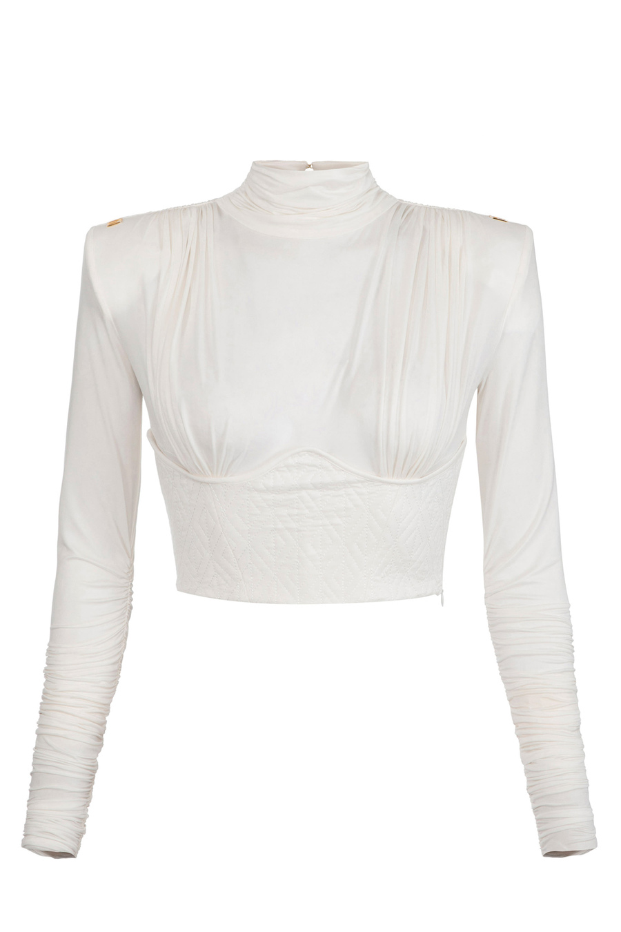 Jersey roll neck top with embossed bustier - Elisabetta Franchi® Outlet