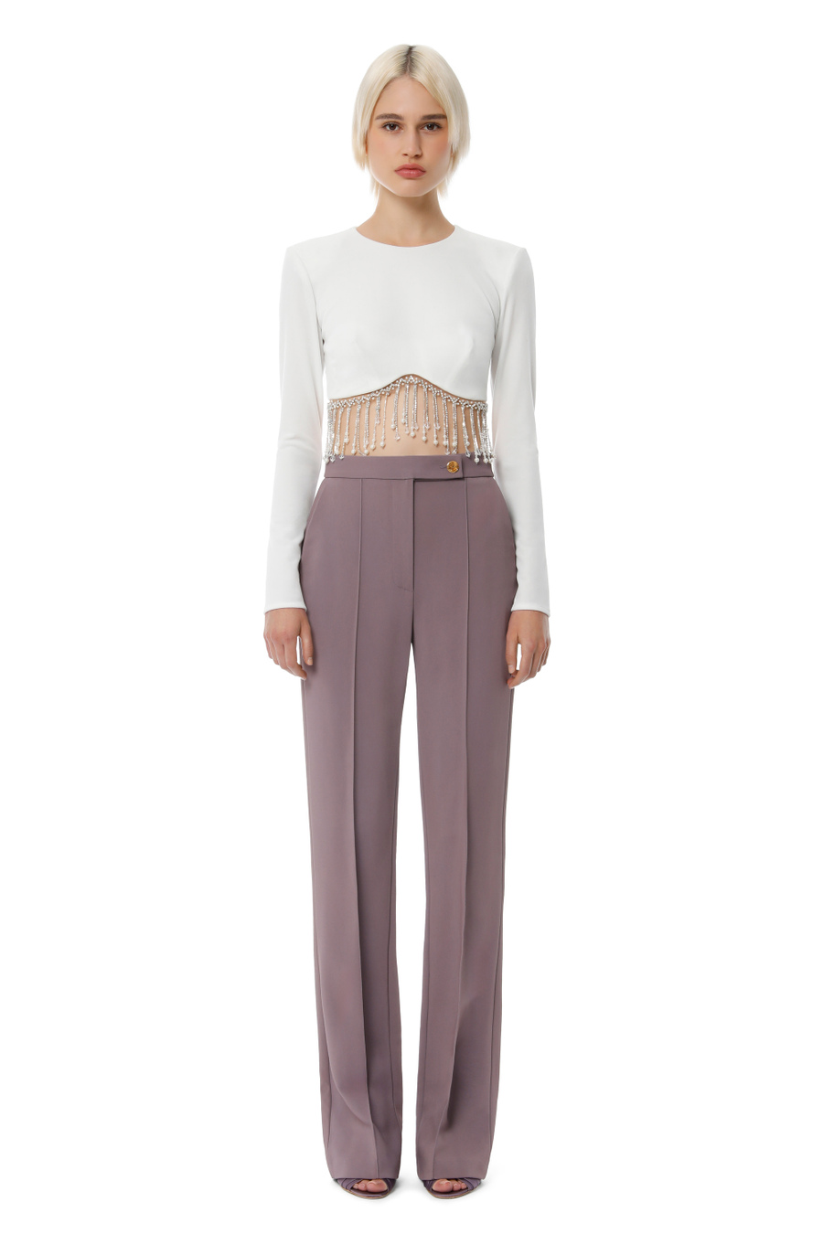 Velvet crop top with beads - Elisabetta Franchi® Outlet