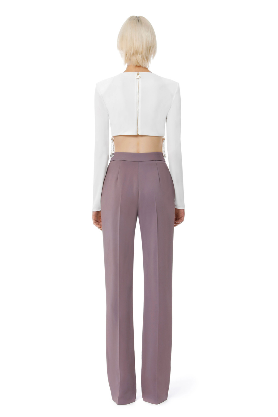 Velvet crop top with beads - Elisabetta Franchi® Outlet