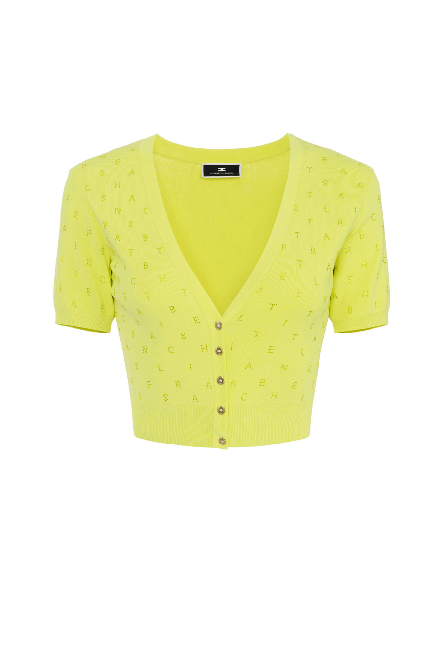 Cropped cardigan in viscose with rhinestone lettering - Elisabetta Franchi® Outlet