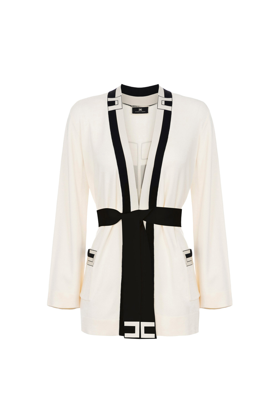 Kimono cardigan in jacquard viscose fabric - Elisabetta Franchi® Outlet