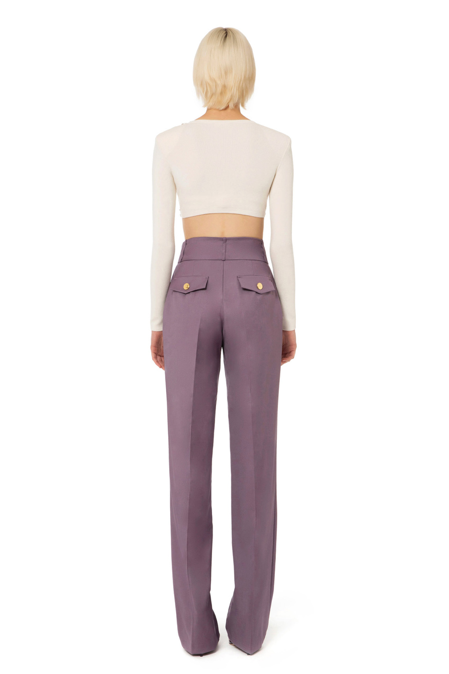 Knit crop top with rhinestones - Elisabetta Franchi® Outlet
