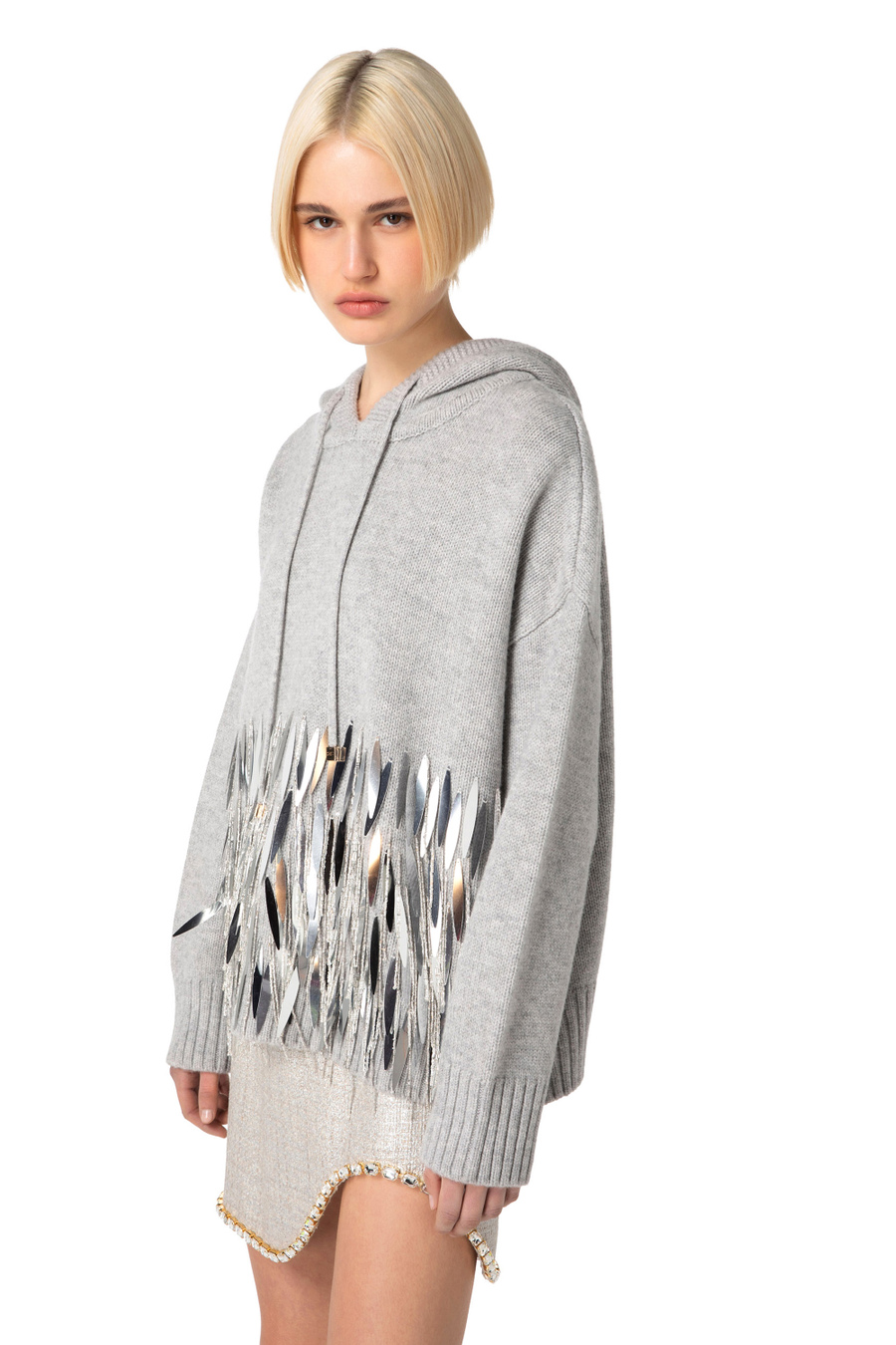 Wool oversized pullover with sequins - Elisabetta Franchi® Outlet