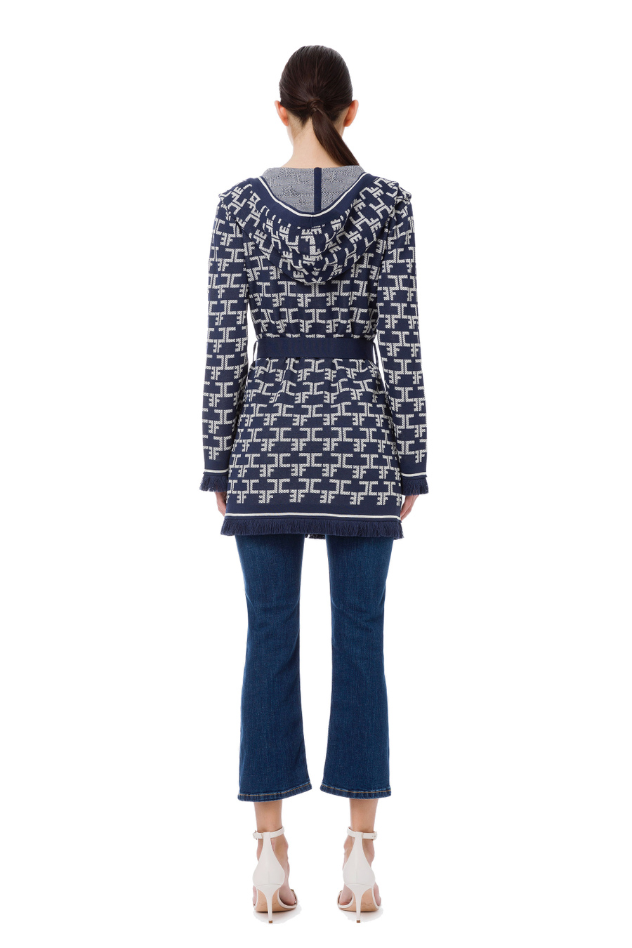 Monogram lettering cardigan with sash - Elisabetta Franchi® Outlet