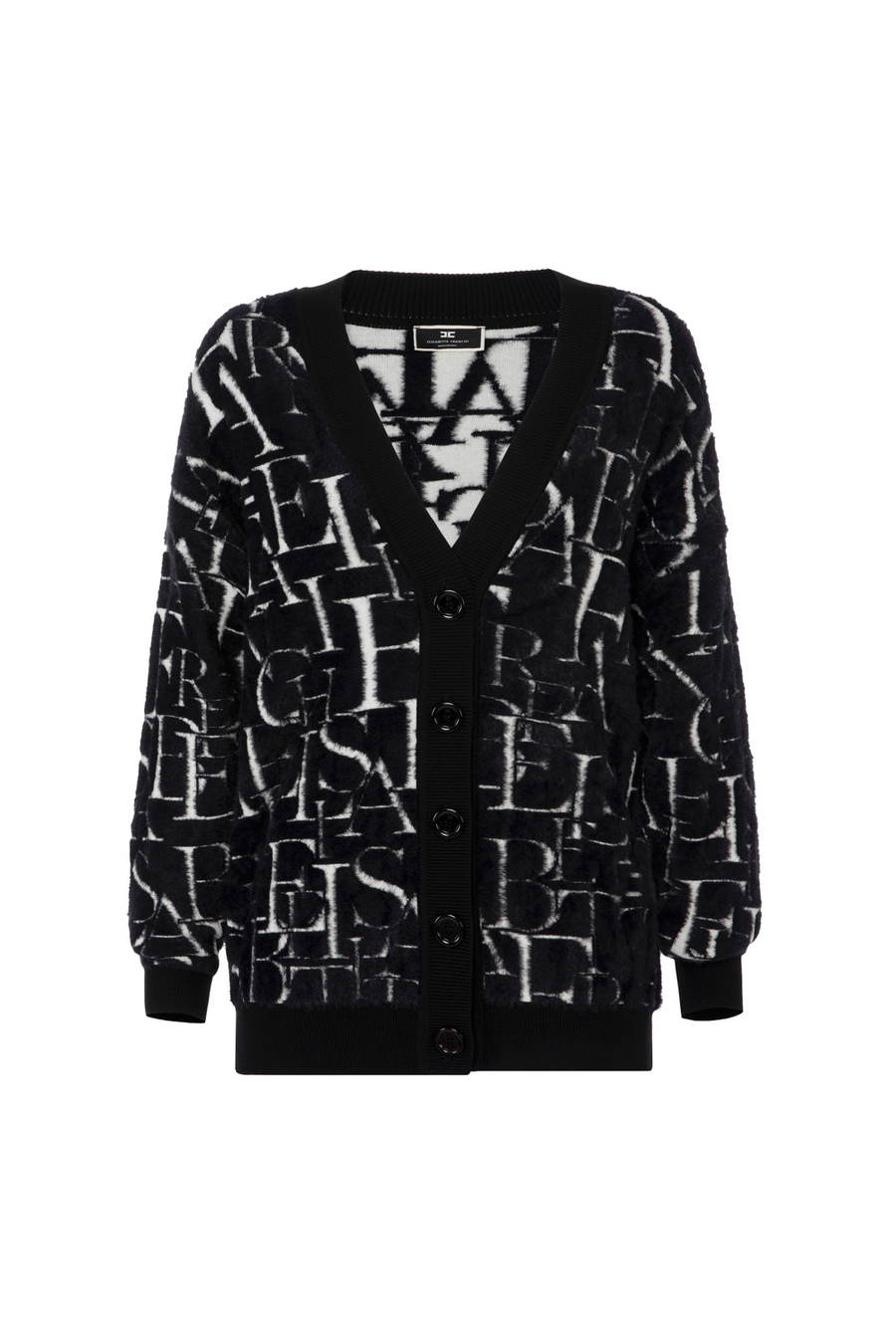 Oversized cardigan in knit fabric with lettering - Elisabetta Franchi® Outlet
