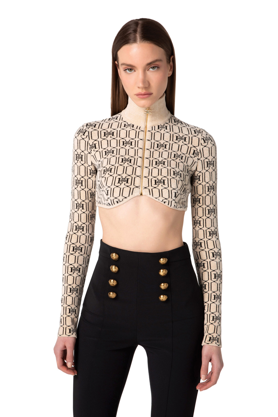 Crop top in chenille fabric with geometric pattern - Elisabetta Franchi® Outlet