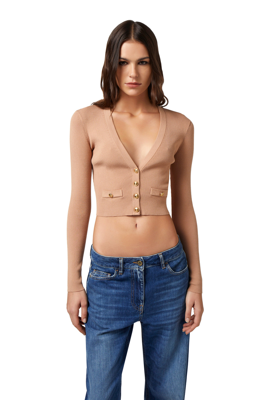Mini cardigan in ribbed viscose fabric - Elisabetta Franchi® Outlet