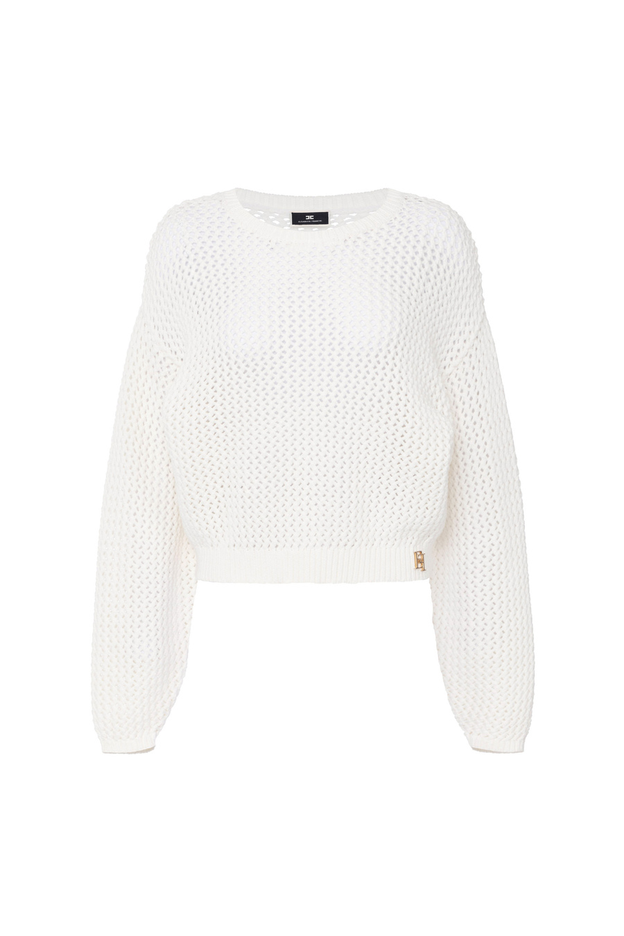 Maglia in cotone punto rete con strass - Elisabetta Franchi® Outlet