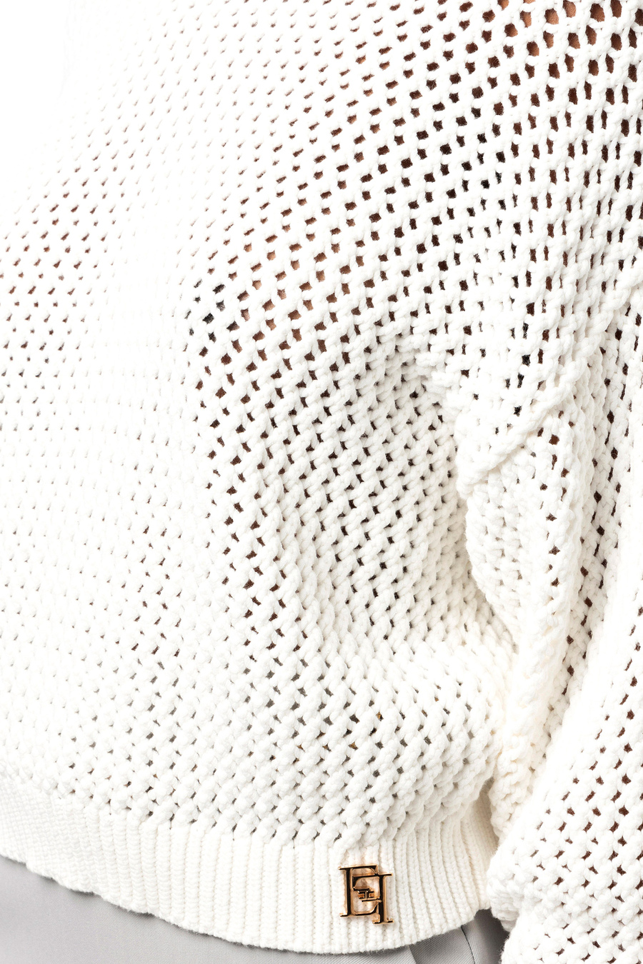 Maglia in cotone punto rete con strass - Elisabetta Franchi® Outlet