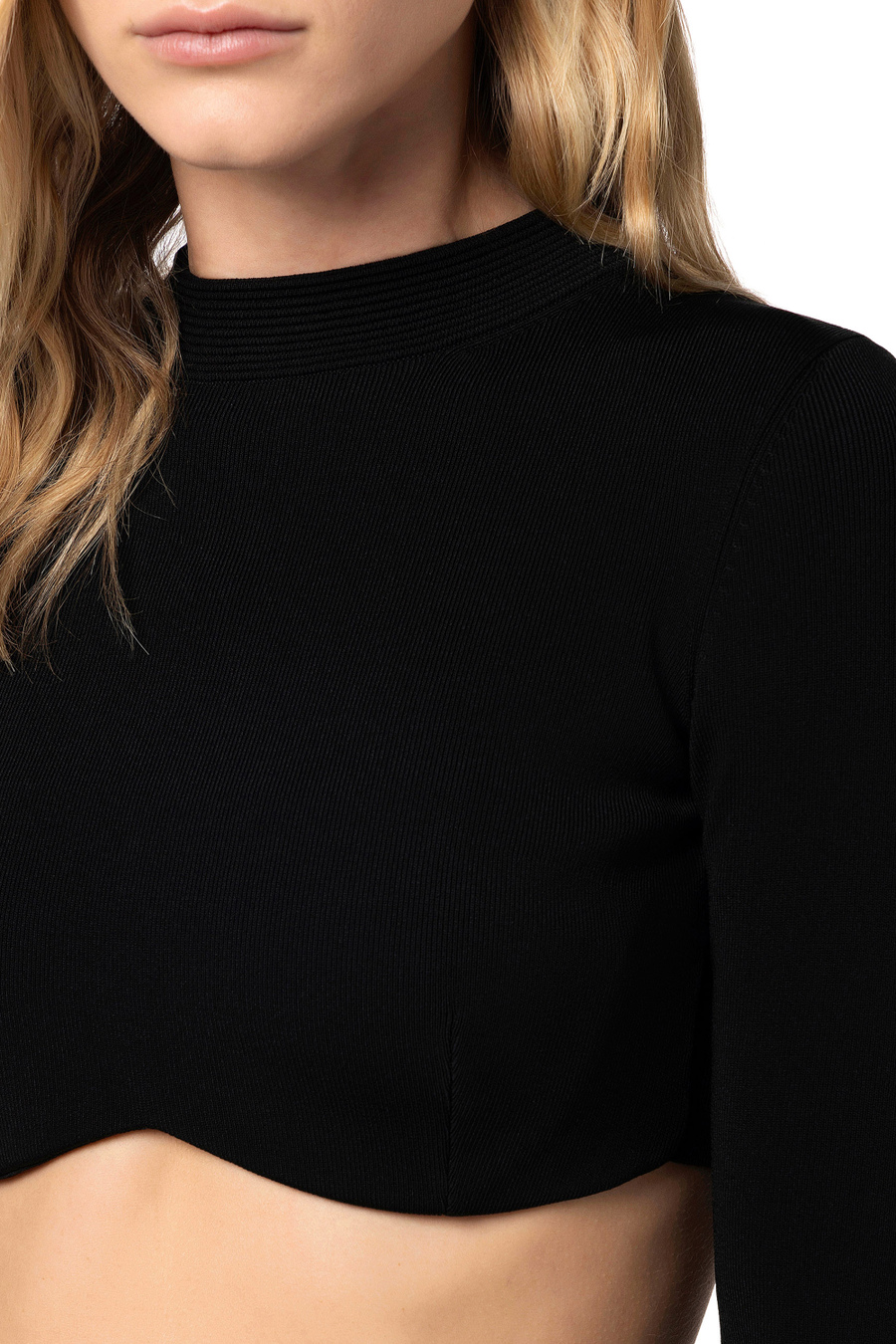 Shiny viscose cropped top - Elisabetta Franchi® Outlet