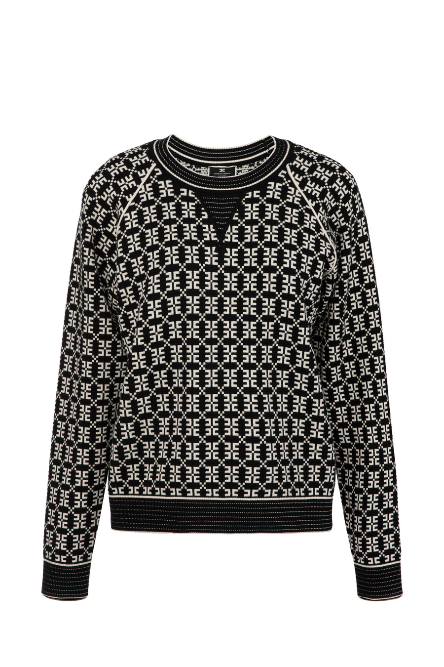 Pullover over in maglia jacquard logo - Elisabetta Franchi® Outlet
