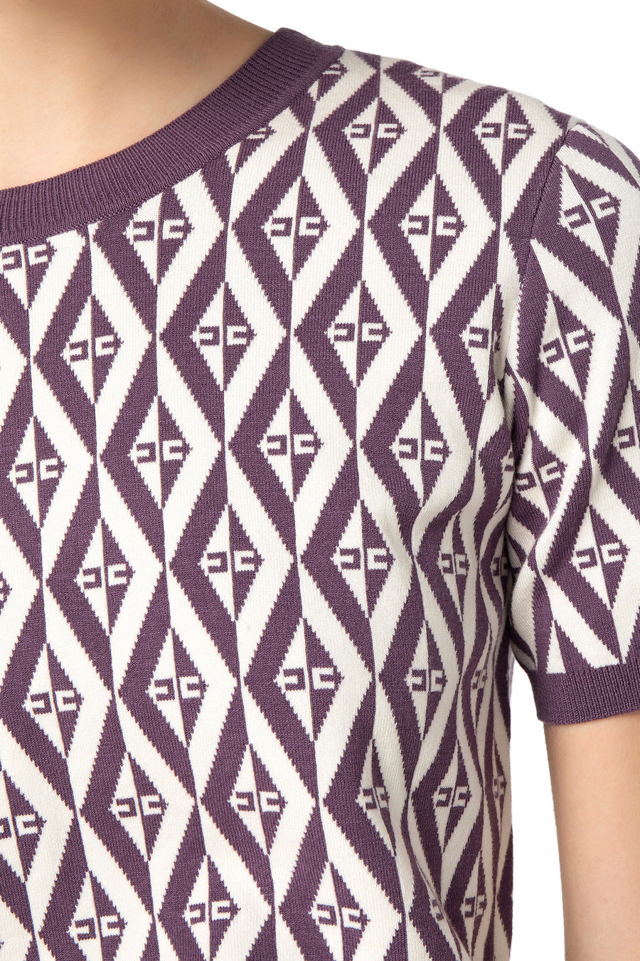 T-shirt en tricot avec motif losanges - Elisabetta Franchi® Outlet