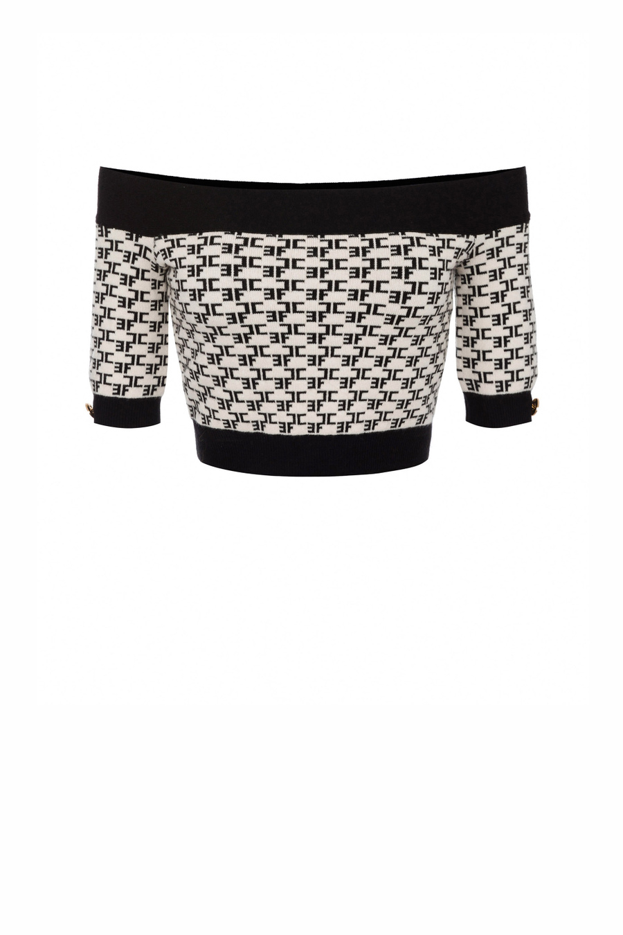 Knitted crop top with monogram lettering - Elisabetta Franchi® Outlet