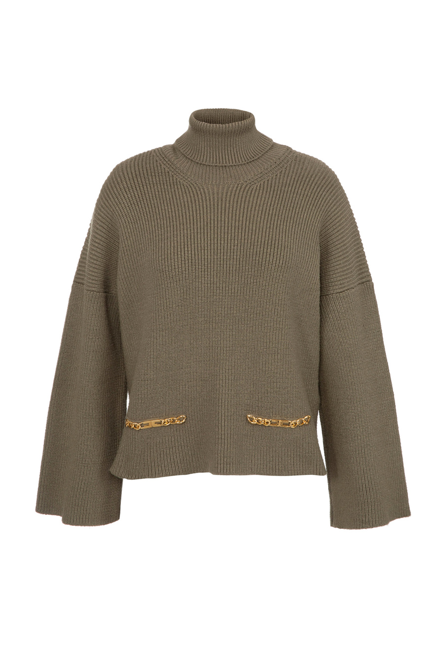 Viscose oversized roll neck top with logoed clasps - Elisabetta Franchi® Outlet