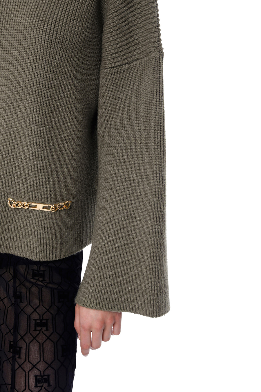 Viscose oversized roll neck top with logoed clasps - Elisabetta Franchi® Outlet
