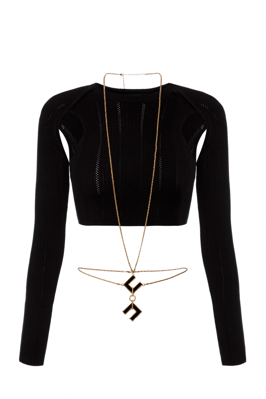 Ribbed lyocell crop top with cut-out - Elisabetta Franchi® Outlet
