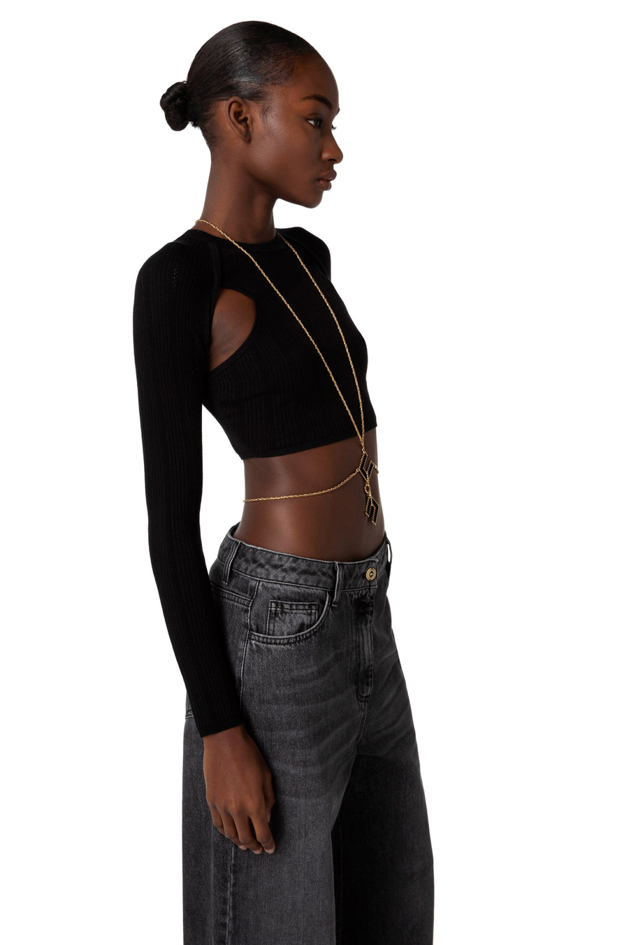 Ribbed lyocell crop top with cut-out - Elisabetta Franchi® Outlet